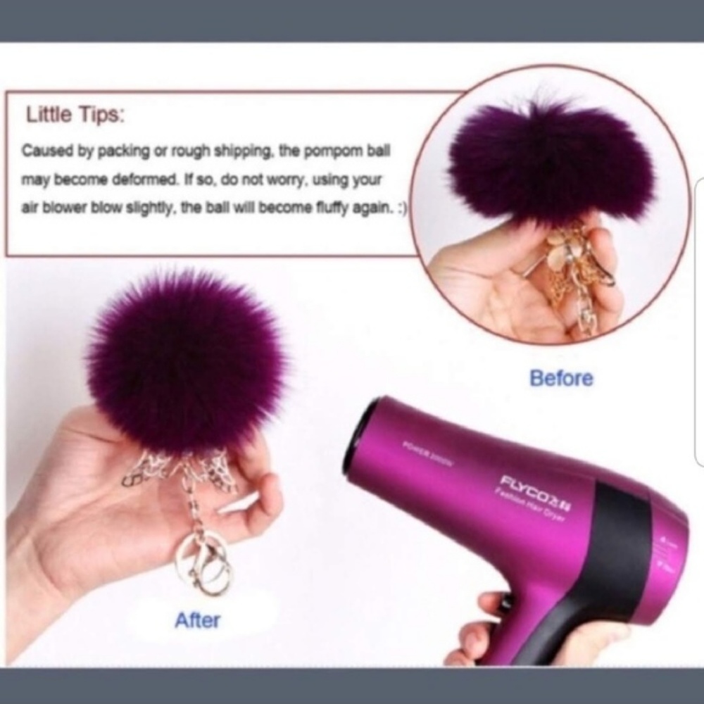 NEW Jeweled Fox pom pom Handbag Charm/Keychain - Picture 2 of 3